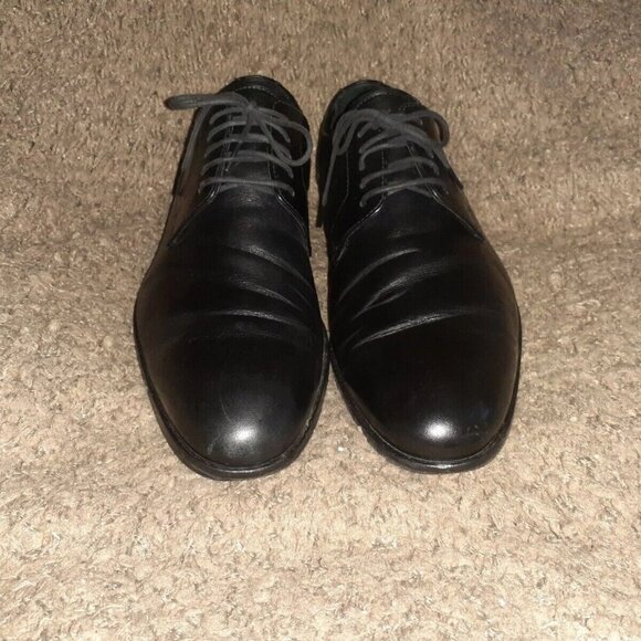 HUGO BOSS-Black Smooth Leather Lace-Up-Oxfords/Derby-Sz 8-Excellent - Picture 2 of 7